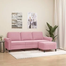 Sofá de 3 plazas con taburete de terciopelo rosa180 cm de , Sofás - Ref: Foro24-3201218, Precio: 373,16 €, Descuento: %