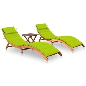 Tumbonas 2 unidades con mesa y cojines madera maciza de acacia de , Tumbonas - Ref: Foro24-3077387, Precio: 358,52 €, Descuen...