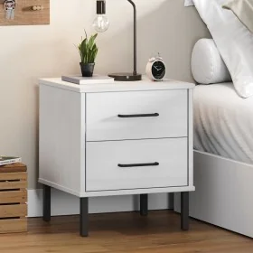 Mesita de noche patas de metal madera maciza pino blanca OSLO de , Mesitas de noche - Ref: Foro24-350975, Precio: 78,29 €, De...