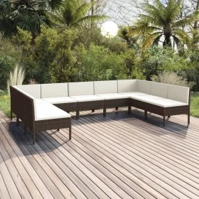 Set muebles de jardín 9 pzas y cojines ratán sintético marrón von , Gartensets - Ref: Foro24-3094595, Preis: 728,06 €, Rabatt: %
