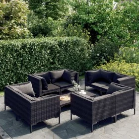 Set muebles jardín 9 pzas y cojines ratán sintético gris oscuro de , Conjuntos de jardín - Ref: Foro24-3099809, Precio: 707,7...