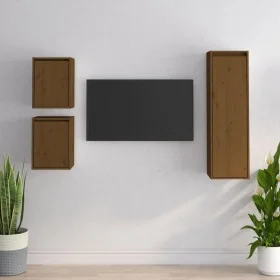Muebles para TV 3 piezas madera maciza de pino marrón miel de , Muebles TV - Ref: Foro24-3100167, Precio: 108,00 €, Descuento: %