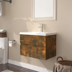 Mueble de baño con lavabo madera contrachapada roble ahumado de , Tocadores de baño - Ref: Foro24-3152867, Precio: 149,12 €, ...