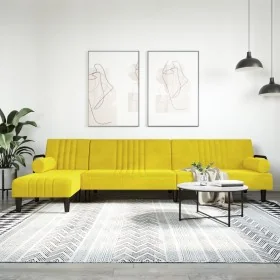 Sofá cama en forma de L terciopelo amarillo 260x140x70 cm de , Sofás - Ref: Foro24-3157246, Precio: 403,33 €, Descuento: %