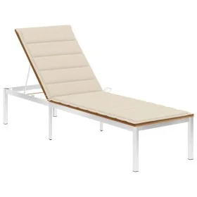 Tumbona con cojín madera maciza de acacia y acero inoxidable de , Tumbonas - Ref: Foro24-3061460, Precio: 241,78 €, Descuento: %