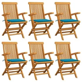 Sillas de jardín 6 uds madera maciza de teca con cojines azules by , Garden chairs - Ref: Foro24-3062545, Price: 446,26 €, Di...