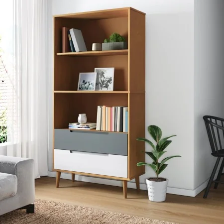 Librería MOLDE madera maciza de pino marrón 85x35x170,5 cm de , Librerías y estanterías - Ref: Foro24-350540, Precio: 113,05 ...