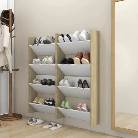 Zapateros de pared 4uds contrachapada blanco y roble 60x18x60cm de , Zapateros y organizadores de calzado - Ref: Foro24-80673...
