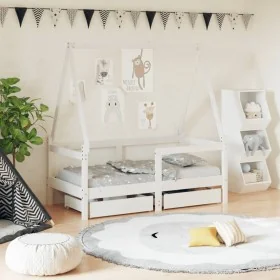 Estructura cama niños con cajones madera pino blanco 70x140 cm de , Cunas y camas para niños - Ref: Foro24-834472, Precio: 16...