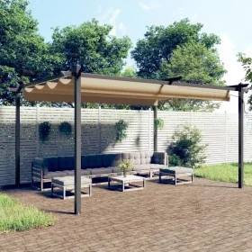 Cenador de jardín con techo retráctil gris taupé 4x3 m de , Carpas y cenadores - Ref: Foro24-318539, Precio: 520,63 €, Descue...