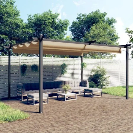 Cenador de jardín con techo retráctil gris taupé 4x3 m de , Carpas y cenadores - Ref: Foro24-318539, Precio: 520,63 €, Descue...