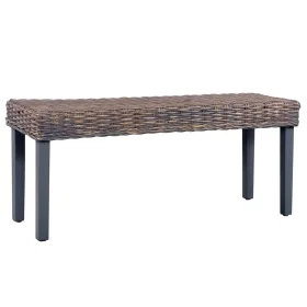 Banco de ratán kubu y madera maciza de mango gris 110 cm by , Dining and kitchen benches - Ref: Foro24-285789, Price: 86,58 €...