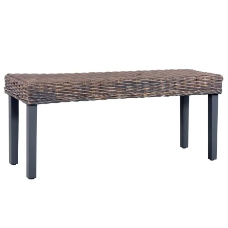 Banco de ratán kubu y madera maciza de mango gris 110 cm de , Bancos de comedor y cocina - Ref: Foro24-285789, Precio: 86,58 ...