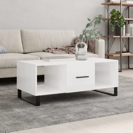 Mesa de centro madera contrachapada blanco brillo 102x50x40 cm by , Coffee table - Ref: Foro24-829326, Price: 59,60 €, Discou...