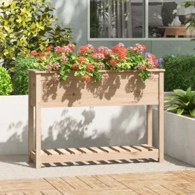 Jardinera con estante madera maciza de pino 111,5x34,5x81 cm by , Pots and planters - Ref: Foro24-823766, Price: 96,97 €, Dis...