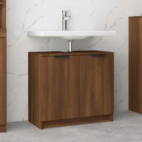 Armario baño madera contrachapada roble marrón 64,5x33,5x59 cm de , Taquillas y armarios de almacenamiento - Ref: Foro24-8170...