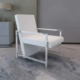Sillón con patas cromadas cuero sintético blanco de , Sillones - Ref: Foro24-241007, Precio: 120,73 €, Descuento: %