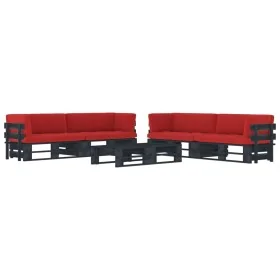 Muebles de palés 6 pzas y cojines madera pino impregnada negro de , Conjuntos de jardín - Ref: Foro24-3067015, Precio: 622,87...