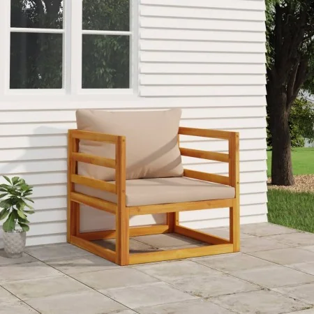 Sillón de jardín madera maciza acacia con cojines gris taupe von , Modulare Sofas für den Außenbereich - Ref: Foro24-360007, ...