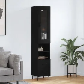 Aparador de madera contrachapada negro 34,5x34x180 cm by , Sideboards - Ref: Foro24-3199314, Price: 118,22 €, Discount: %
