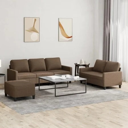 Juego de sofás con cojines 3 piezas tela marrón by , Sofas - Ref: Foro24-3201471, Price: 541,02 €, Discount: %