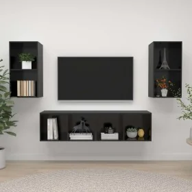 Muebles de salón de pared 4 pzas madera ingeniería negro brillo de , Muebles TV - Ref: Foro24-3079878, Precio: 152,50 €, Desc...