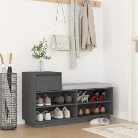 Mueble zapatero de madera maciza de pino gris 110x34x61 cm de , Zapateros y organizadores de calzado - Ref: Foro24-814451, Pr...