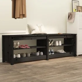 Banco zapatero de madera maciza de pino negro 160x36,5x50 cm de , Zapateros y organizadores de calzado - Ref: Foro24-821728, ...