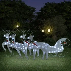 Decoración navideña de renos y trineo de jardín blanco 100 LEDs de , Luces de Navidad - Ref: Foro24-3100429, Precio: 84,58 €,...