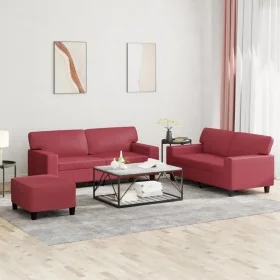 Juego de sofás 3 piezas cuero sintético rojo tinto de , Sofás - Ref: Foro24-3201922, Precio: 583,04 €, Descuento: %