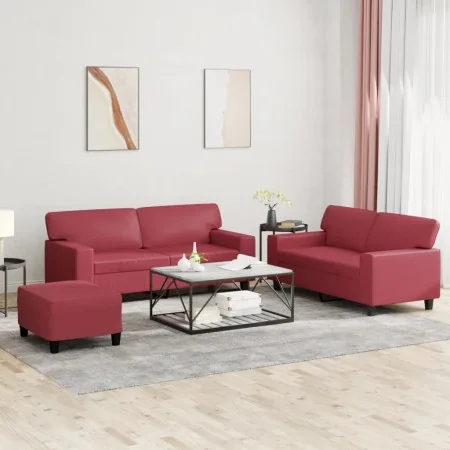 Juego de sofás 3 piezas cuero sintético rojo tinto by , Sofas - Ref: Foro24-3201922, Price: 583,04 €, Discount: %