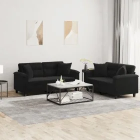 Juego de sofás con cojines 2 piezas tela microfibra negro de , Sofás - Ref: Foro24-3202329, Precio: 557,65 €, Descuento: %