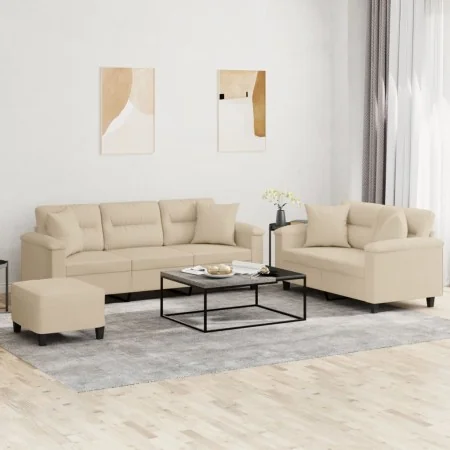 Juego de sofás con cojines 3 piezas tela microfibra crema de , Sofás - Ref: Foro24-3202360, Precio: 630,30 €, Descuento: %