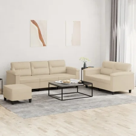 Juego de sofás con cojines 3 piezas tela microfibra crema de , Sofás - Ref: Foro24-3202348, Precio: 603,05 €, Descuento: %
