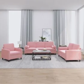 Juego de sofás con cojines 3 piezas terciopelo rosa de , Sofás - Ref: Foro24-3201957, Precio: 747,37 €, Descuento: %