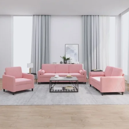 Juego de sofás con cojines 3 piezas terciopelo rosa by , Sofas - Ref: Foro24-3201957, Price: 747,37 €, Discount: %