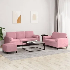 Juego de sofás con cojines 3 piezas terciopelo rosa by , Sofas - Ref: Foro24-3202047, Price: 624,65 €, Discount: %