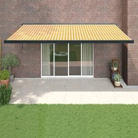 Toldo retráctil aluminio y tela amarillo y blanco 5x3 m de , Toldos - Ref: Foro24-3154560, Precio: 601,48 €, Descuento: %