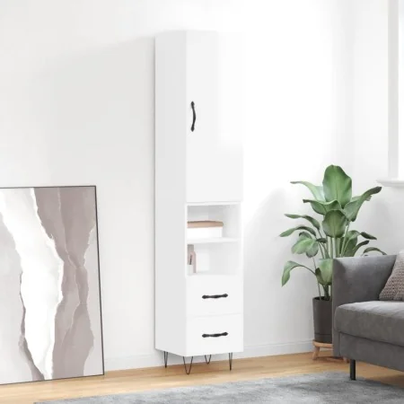 Aparador alto madera contrachapada blanco brillo 34,5x34x180 cm by , Sideboards - Ref: Foro24-3198947, Price: 114,68 €, Disco...