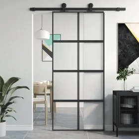 Puerta corredera vidrio templado y aluminio negra 90x205 cm von , Türen für zu Hause - Ref: Foro24-155223, Preis: 199,82 €, R...