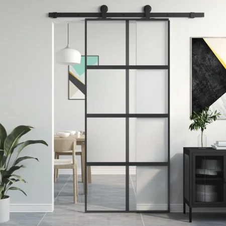 Puerta corredera vidrio templado y aluminio negra 90x205 cm by , Doors for the home - Ref: Foro24-155223, Price: 199,82 €, Di...