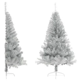 Medio árbol de Navidad artificial con soporte PET plata 180 cm de , Arboles de navidad - Ref: Foro24-344697, Precio: 38,71 €,...