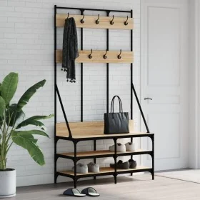 Perchero con zapatero roble Sonoma 100x40x184 cm de , Organizadores de vestidores y perchas de barra - Ref: Foro24-837838, Pr...