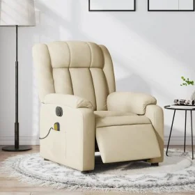 Sillón reclinable de masaje eléctrico tela color crema de , Sillones - Ref: Foro24-3205313, Precio: 299,85 €, Descuento: %
