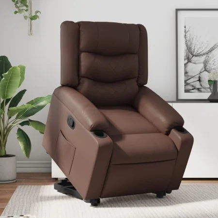 Sillón reclinable elevable cuero sintético marrón de , Sillones - Ref: Foro24-3206553, Precio: 347,94 €, Descuento: %