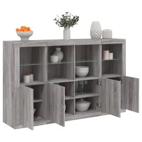 Aparador con luz LED 3 pzas madera de ingeniería gris Sonoma by , Sideboards - Ref: Foro24-3209119, Price: 263,36 €, Discount: %