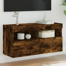 Mueble de TV de pared con luces LED roble ahumado 80x30x40 cm de , Muebles TV - Ref: Foro24-837205, Precio: 66,91 €, Descuent...