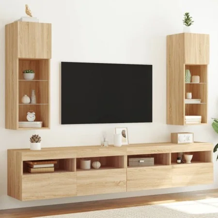 Muebles de TV con luces LED 2 uds roble Sonoma 30,5x30x90 cm de , Muebles TV - Ref: Foro24-837006, Precio: 114,20 €, Descuent...