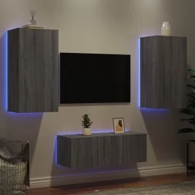 Muebles TV pared con LED 4 pzas madera ingeniería gris Sonoma de , Muebles TV - Ref: Foro24-3216823, Precio: 188,86 €, Descue...