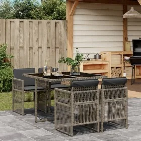 Set comedor de jardín 5 piezas con cojines ratán sintético gris de , Conjuntos de jardín - Ref: Foro24-3210896, Precio: 317,2...